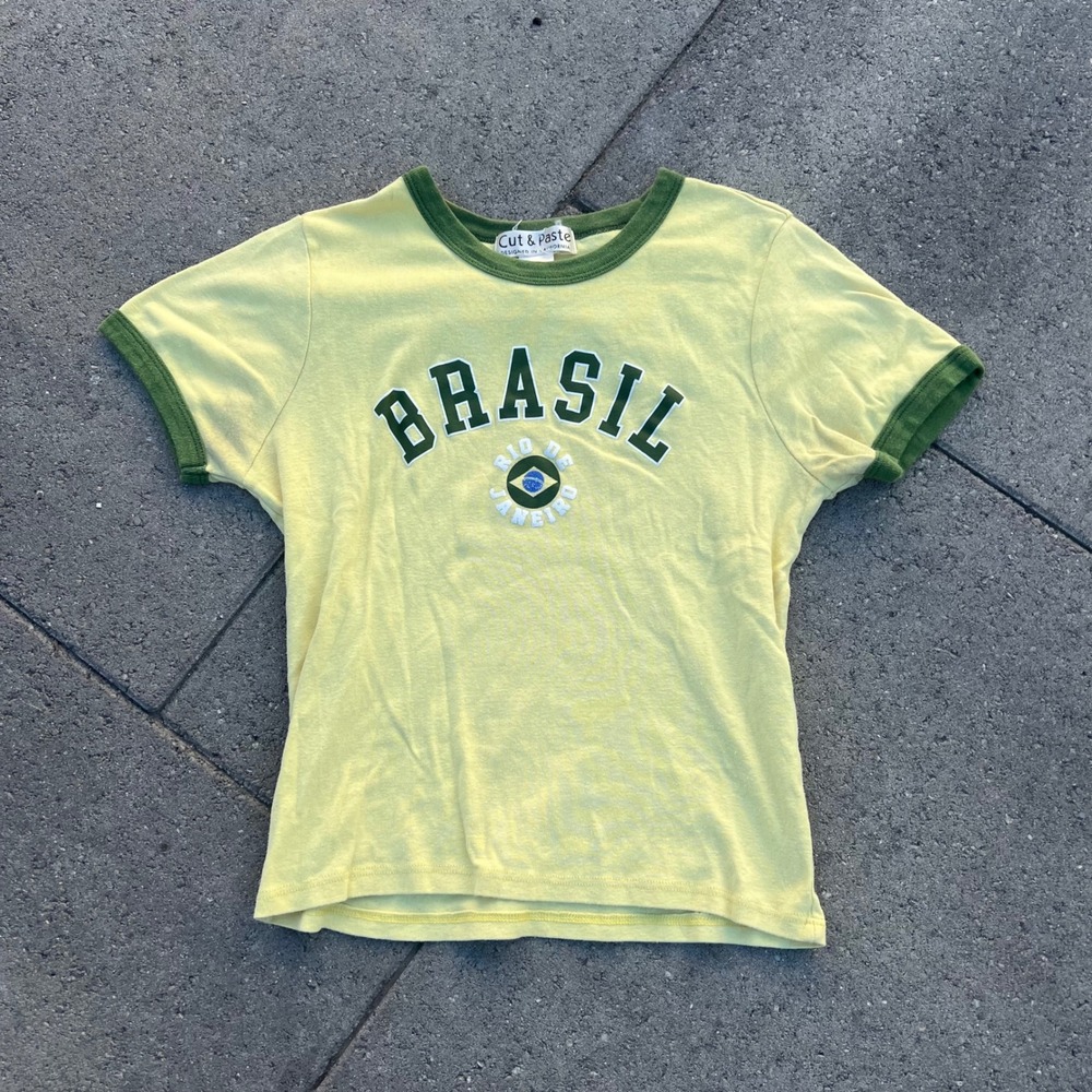 Cut & Paste Brasil Rio De Janeiro Ringer Tee Yellow Green Small